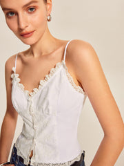 Lace Trim Button-Up Cami Top