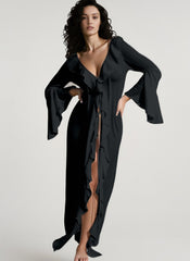 Long Sleeve Lace Trim Vacation Dress