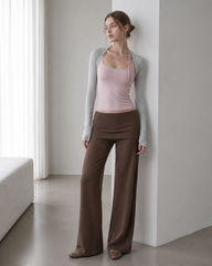 Solid Knit Foldover Waist Flowy Pants