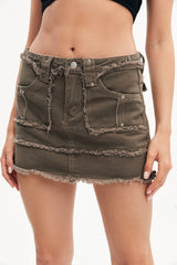 Distressed Frayed Dual Pocket Denim Skirt