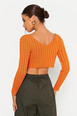 Stripe Knitted Split Hem Long Sleeve Cardigan