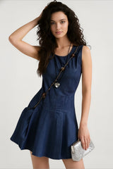 Sleeveless Pleated Denim Dress