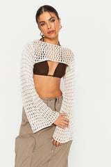 Crochet Flared Sleeve Crop Smock Without Bra