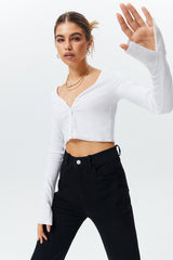Slit Cuff Crop Long Sleeve Blouse