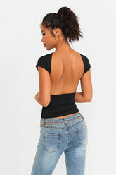 Open Back Short Sleeve Bodycon Crop Top