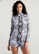 Serpentine Print Turtleneck Long Sleeve Party Dresses For Women Streetwear Fashion Snake Graphic Bodycon Dress Robe