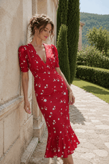 Fitted Floral Puff Sleeve Floral Dress