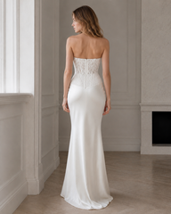 Vintage Lace Strapless Boned Solid Fitted Bodycon Maxi Dress