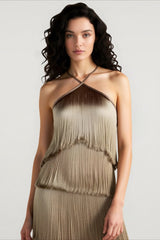 Chic Halter Fringe Backless Slit Cocktail Dress