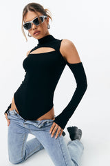 Off Shoulder Cut Out Solid Bodysuit