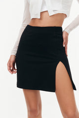 High Waist Split Hem A-Line Mini Skirt
