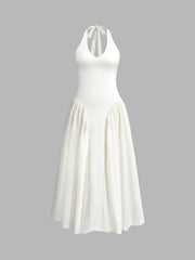 Semi-Sheer Halter Backless Zipper Low Cut Dress