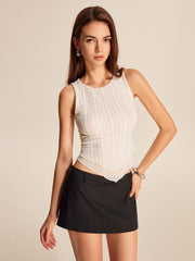 Asymmetrical Hem Sleeveless Lace Top