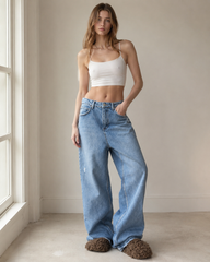 Vintage Heart Ripped Wide-Leg Jeans