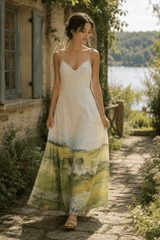 Oil Painting Scenic Cami Elegant Maxi Dress