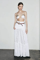 Elegant White Floor Length Vacation Skirt