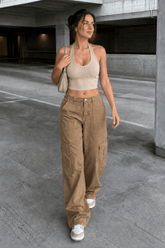 Denim Street Multi-Pocket High Waist Cargo Pants