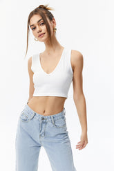 V Neck Sleeveless Ribbed Tank Top