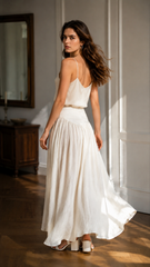 Ruffled High Waist A Line Belted Side Pocket Elegant Skirt