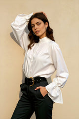 Mandarin Collar Puff Sleeve Blouse