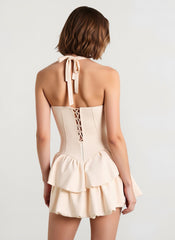 Satin Halter Bubble Hem Vacation Dress