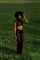Knitted Crop Top Hollow Out Design Two Piece Shorts Set