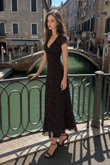Black Rose V Neck Slim Fitted Bodycon Floral Dress
