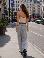 Stripe Plaid Panel Double Waist Wide Leg Pants