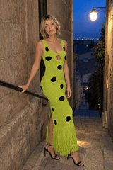 Knit Sleeveless Bodycon Polka Dot Fringe Maxi Dress