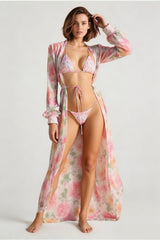 Lace-up Print Backless Three Piece Swimsuit
