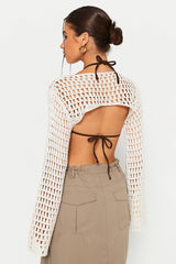 Crochet Flared Sleeve Crop Smock Without Bra