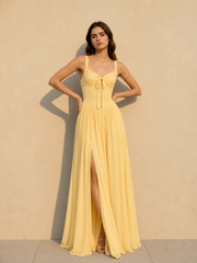 Lace Knit Cami Slit Flowy Maxi Dress