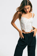 Floral Lace Backless Lace Up Crop Top