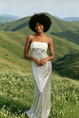 Sexy Elegant Sequin Strapless Fitted Slit Backless Evening Dress