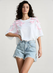 Cute Bowknot Ribbon Loose Short Sleeve T-shirt