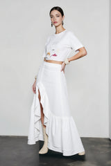 Cotton Asymmetric Slit Maxi Skirt