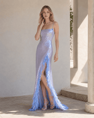 Sultry Sequined Ruffled 3D Floral Evening Dress