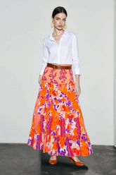 Boho Print Ruffle Swing Vacation Skirt