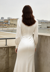 V Neck Long Sleeve High Slit Blazer Maxi Dress