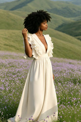 V Neck Ruffled High Waist Dress
