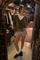 Leopard Print V Neck Knit Blouse