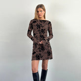 Semi-Sheer Flocking Floral Short Dress