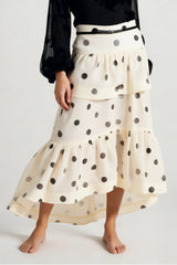 Tiered Ruffle Polka Dot Midi Skirt