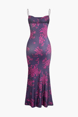 Floral Print Cowl Neck Tie Slip Maxi Dress