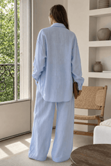 Linen Loose Long Sleeve Pants Two Piece Set