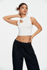 Basic Cut Out Sleeveless Solid Tank Top