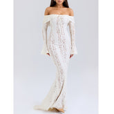 Off-Shoulder Lace Fishtail Dress