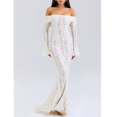 Off-Shoulder Lace Fishtail Dress