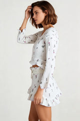 Short Cardigan Hollow Out Long Sleeve Floral Shorts Loungewear Two Piece Set