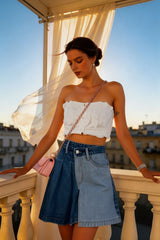 Streetwear Fashion Denim Contrast Color Patchwork A-line Mini Skirt